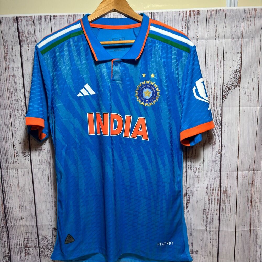 Adidas Official India Cricket One Day International Jersey Blue Size XL